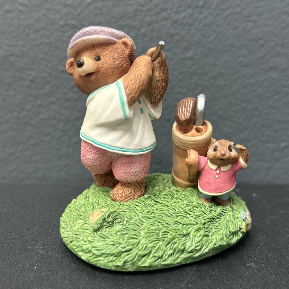 Hallmark 1994 Tender Touches Tee for Two Teddy Bear Gopher Golf Clubs Figurine